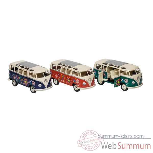 Lot de 3 combi microbus en metal volkswagen avec fleurs 1:24 Goki -12176