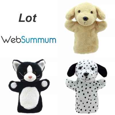 lot 3 marionnettes a main animaux de compagnie chiens et chat -LWS-358
