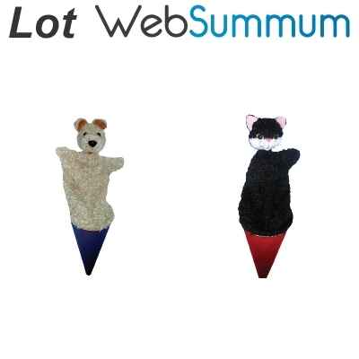Lot 2 marionnettes marottes tissus chien et chat -LWS-484