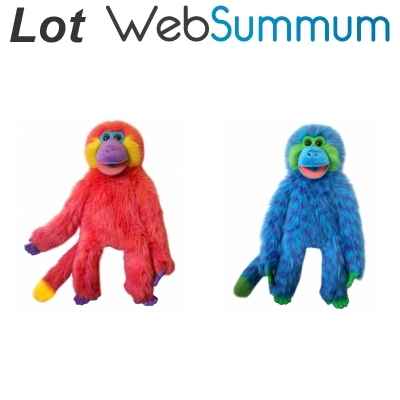Lot 2 marionnettes singe ventriloques bleu et Corail -LWS-427