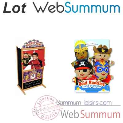Lot theatre de marionnette en bois et marionnettes super heros -LWS-405