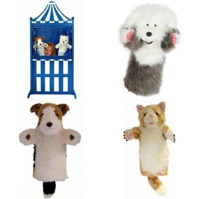 Lot theatre de marionnettes avec 3 marionnettes gant chiens et chat -LWS-386