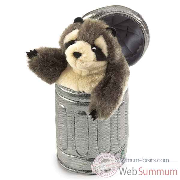 Marionnette peluche, Raton laveur dans une poubelle -2321 -2