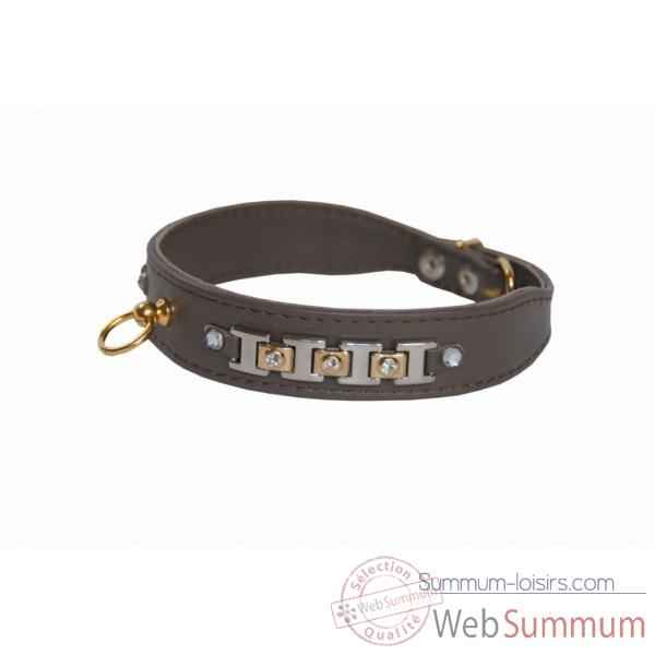 Collier terrier cuir facon agneau 26mm l.43 cm-bracelet strass dore Sellerie Canine Vendeenne 32125