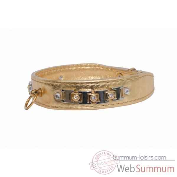 Collier terrier cuir veau glace or 26mm l. 43cm- bracelet strass Sellerie Canine Vendeenne 31576